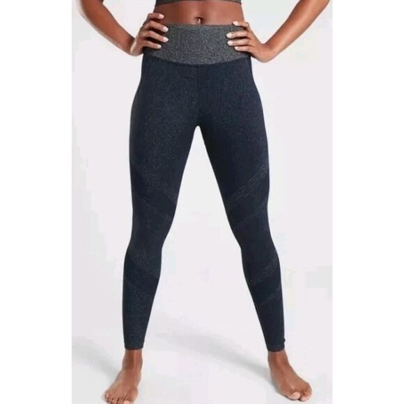 Athleta Twilight Tight Blue Silver Sparkle Shimmer Leggings Medium Gorpcore Gym - Picture 2 of 14